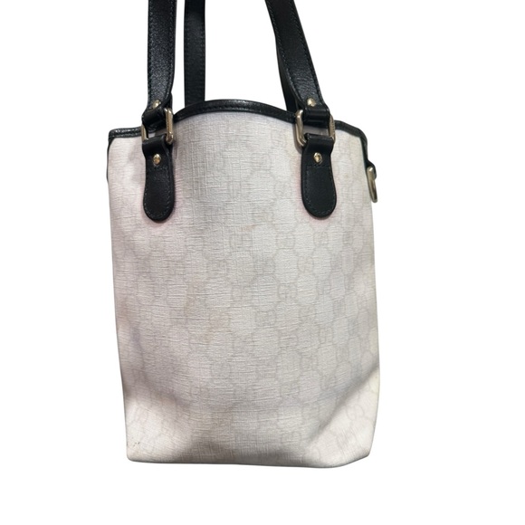 Vintage Gucci GG Canvas Tote Bag White Monogram Black Leather Trim - Picture 4 of 12